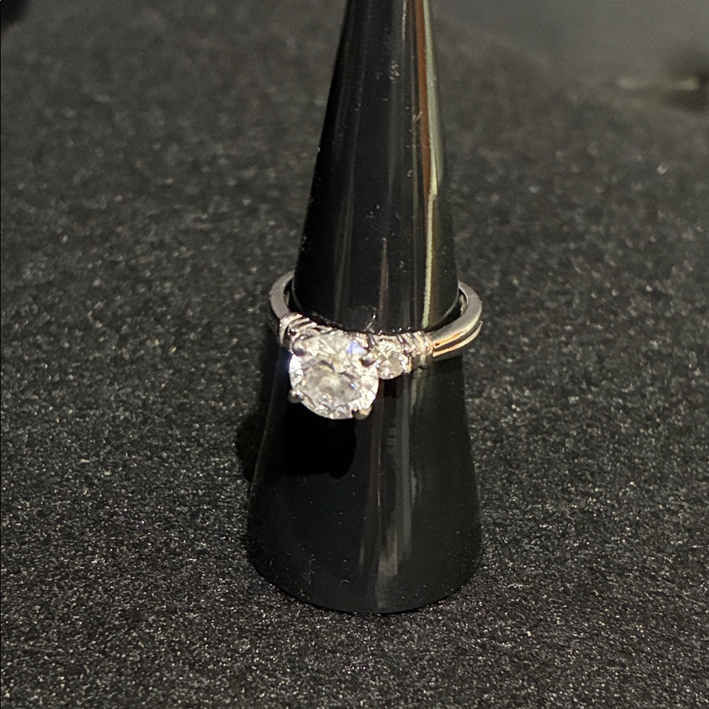Brilliant CZ Solitaire Sterling Silver Ring with CZ Accent Stones